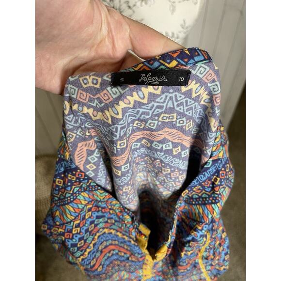 Artsy Beaded Embellished Flowy Tunic Shirt Boho Colorful Floral Size Small - Picture 3 of 6